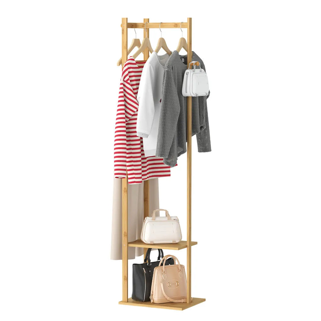 Bamboo Clothing Rack & Closet Organizer - 2-Tier Storage