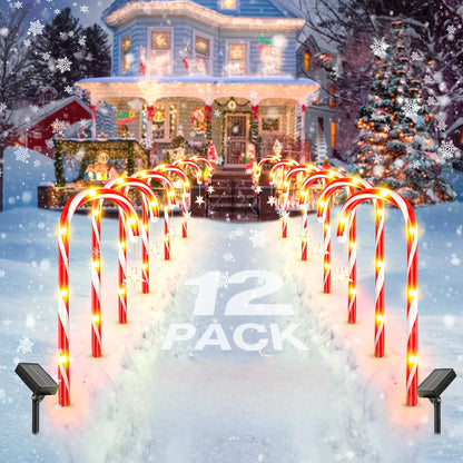 144 LED Solar Candy Cane Pathway Lights - 12/24 Pack, 8 Modes