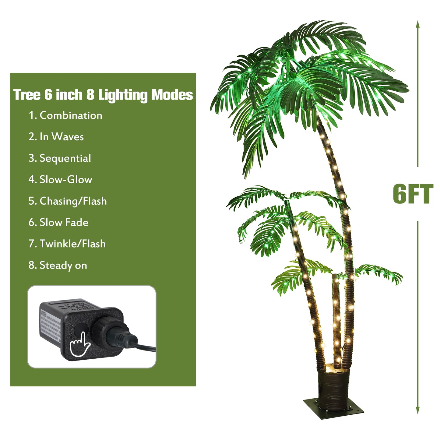 6ft LED Solar Palm Tree - Tropical Christmas Decoration