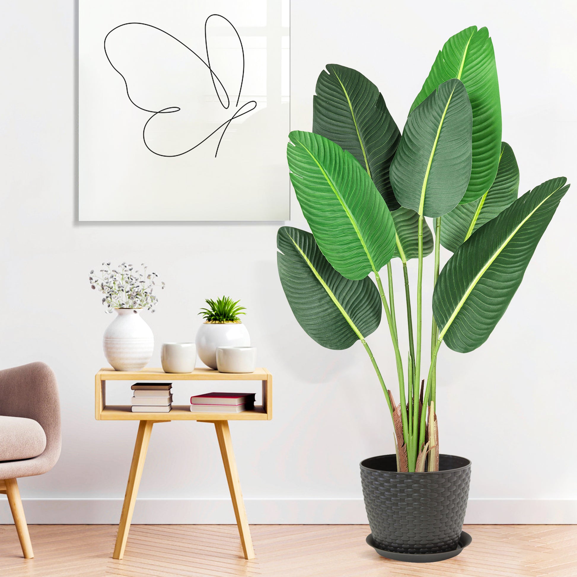 Tropical Artificial Bird of Paradise - 4Ft Banana Leaf