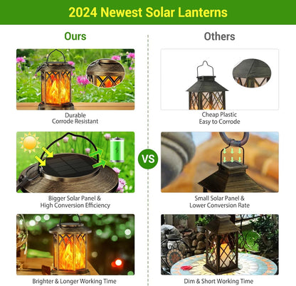 Solar Hanging Lanterns - 2 Pack Flickering Flame Outdoor Lights