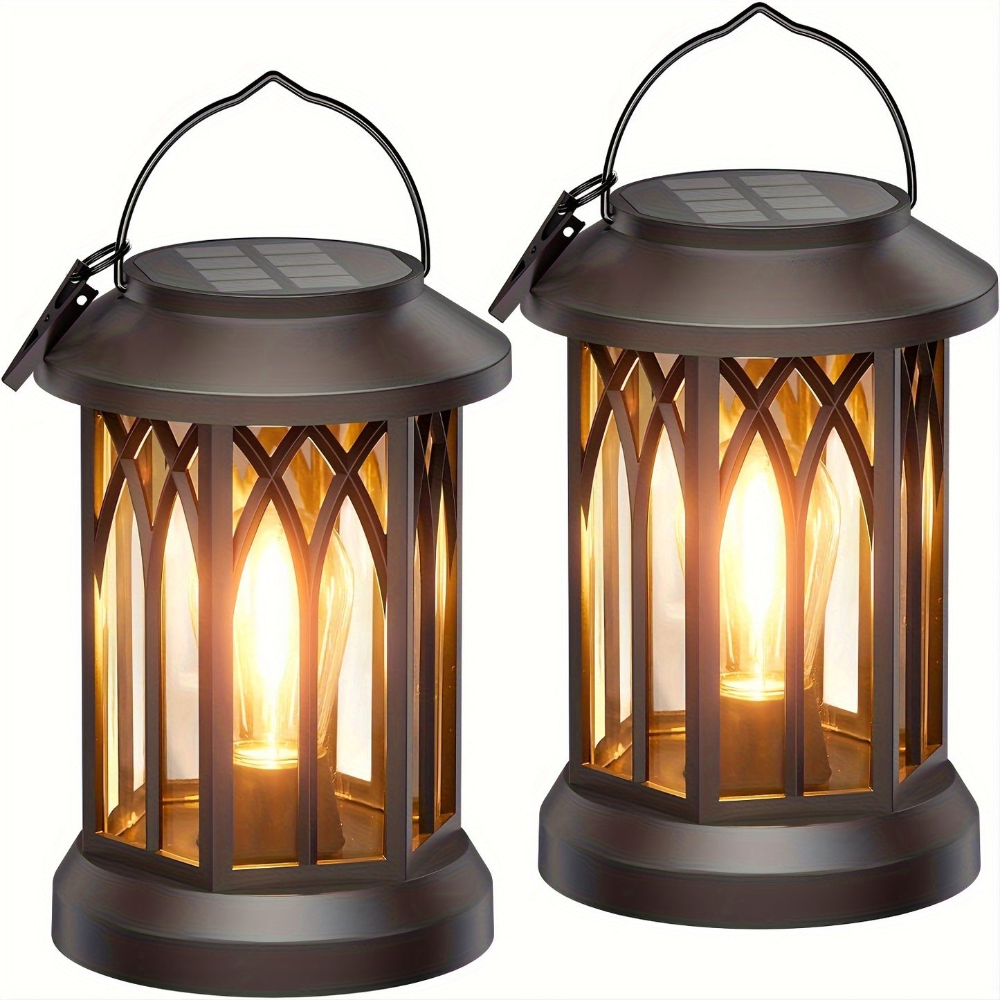 Bright Solar Lantern Lights - 2 Pack, 12Hrs Outdoor Warm Glow