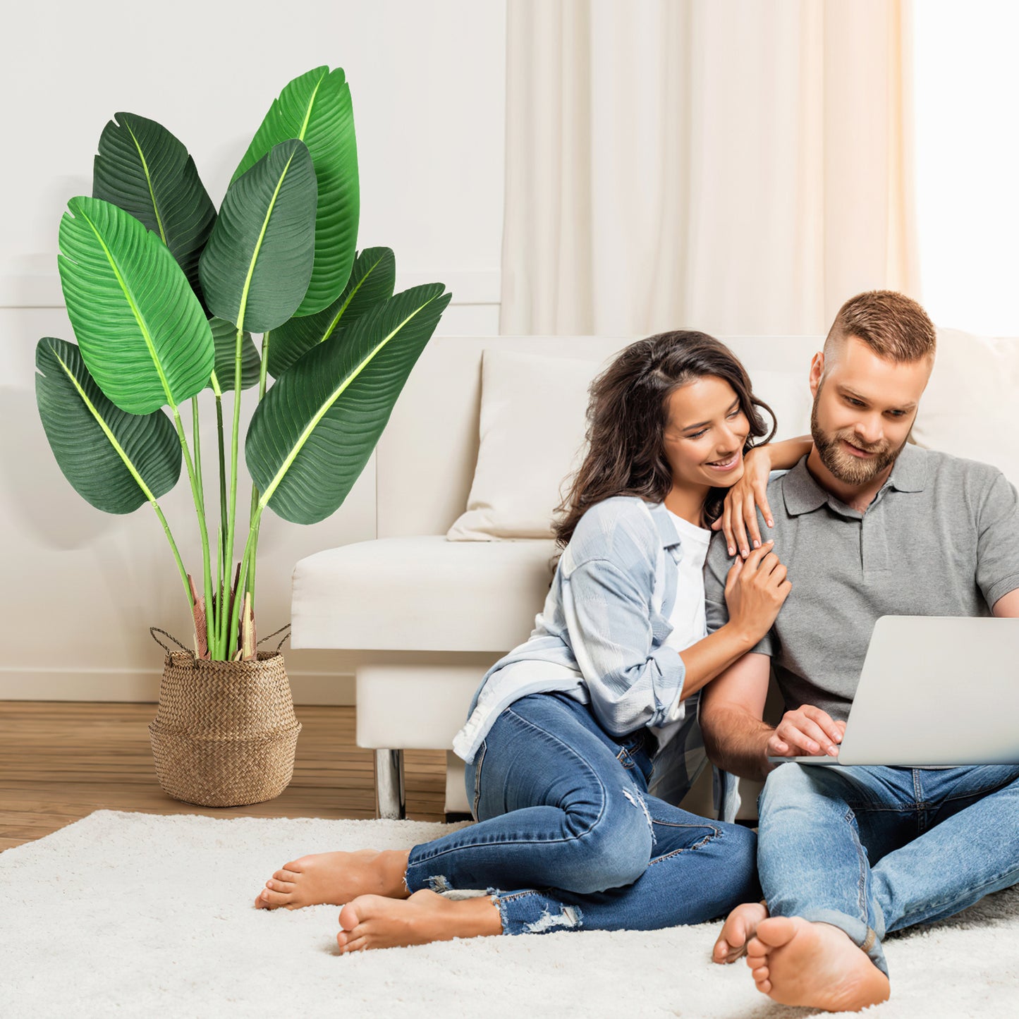 Tropical Artificial Bird of Paradise - 4Ft Banana Leaf