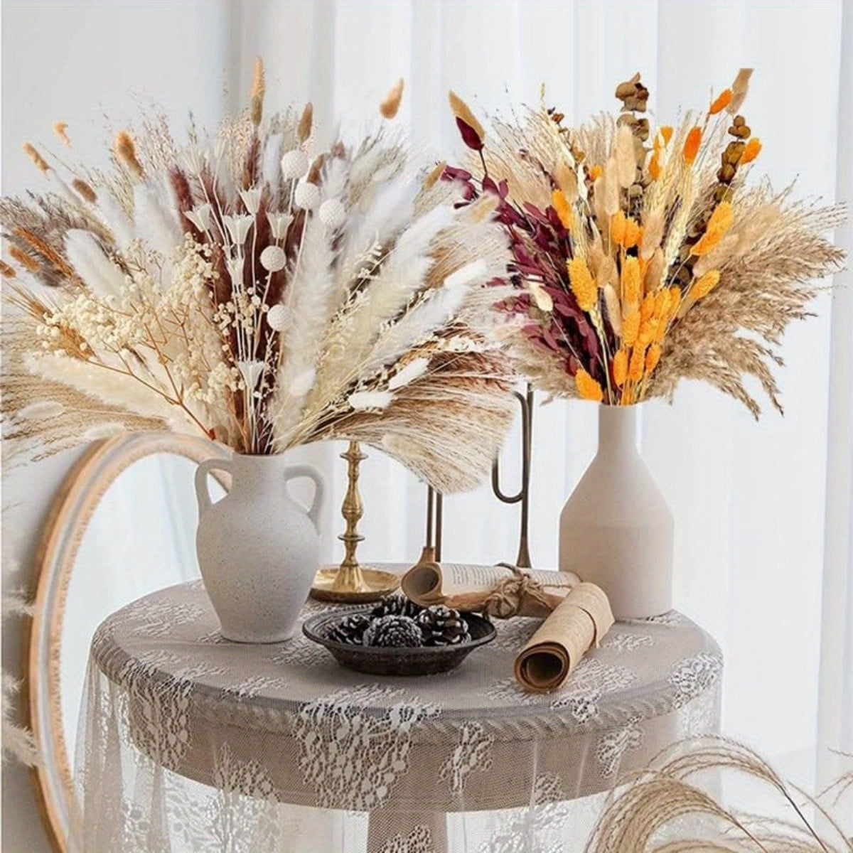 Dried Pampas Grass Bouquet - 109Pcs Boho Home Decor