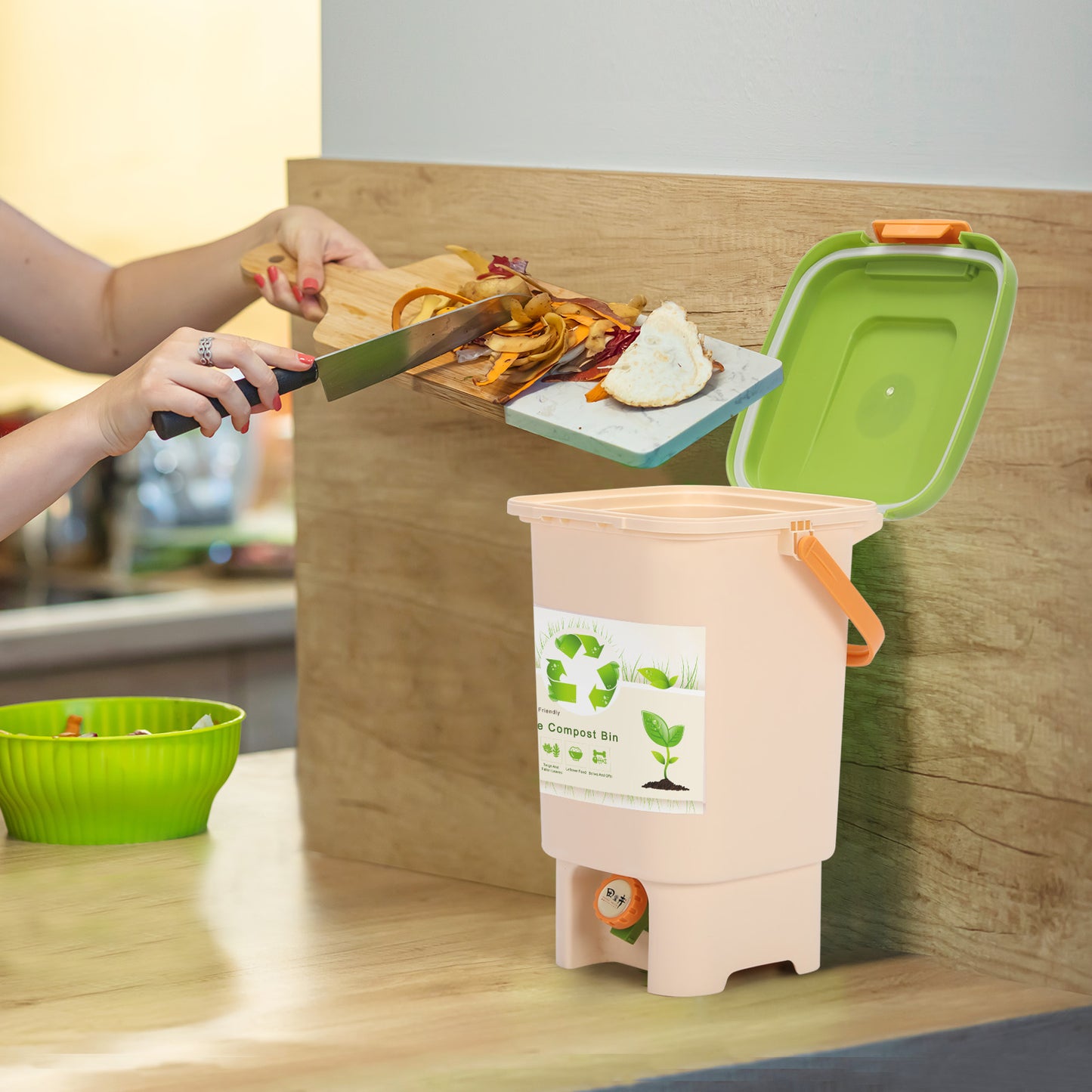 15L Kitchen Compost Bin - Durable PP, Odor-Free Design