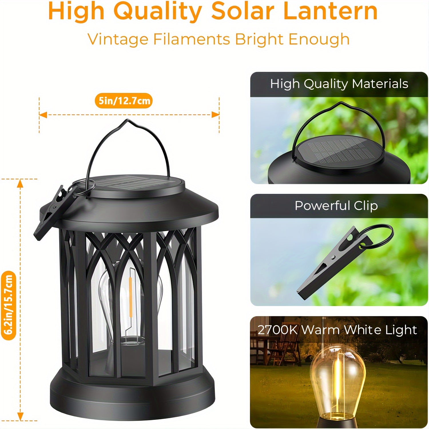 Bright Solar Lantern Lights - 2 Pack, 12Hrs Outdoor Warm Glow