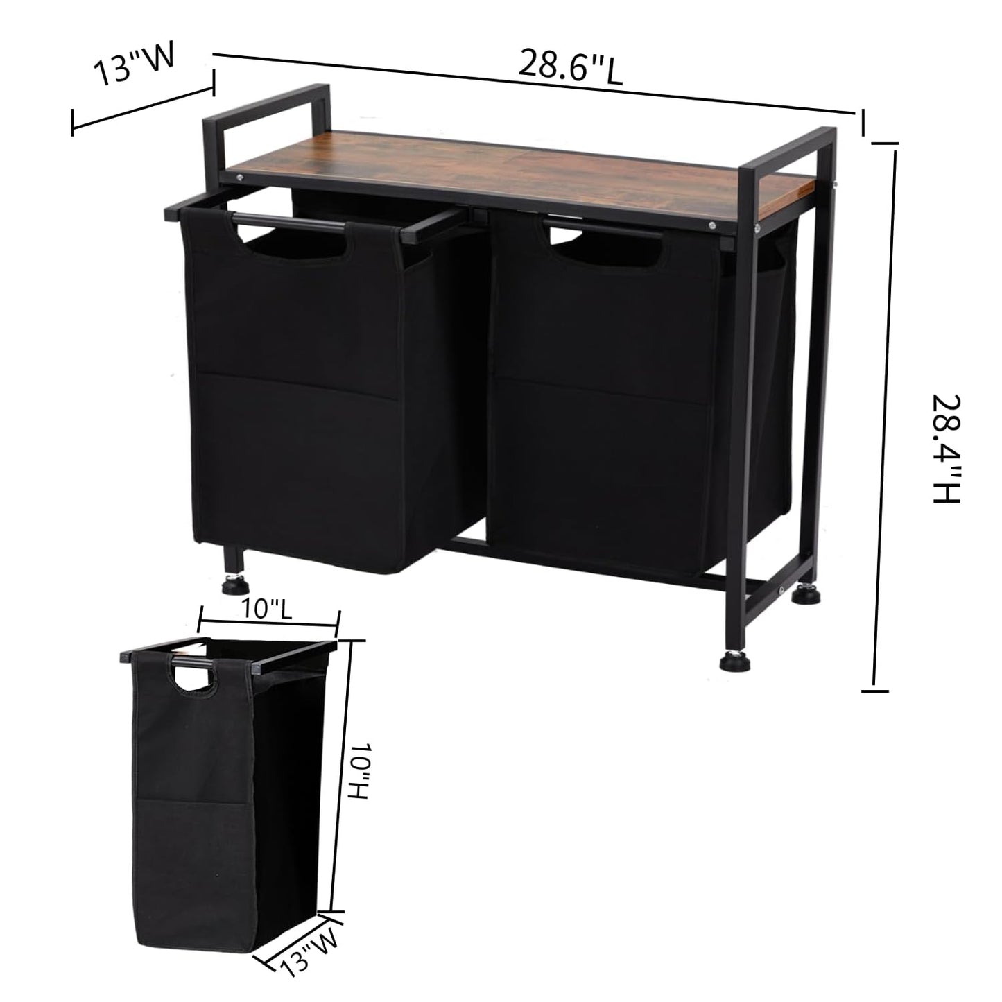 Laundry Hamper 2-Section Organizer with Removable Bag & Shelf