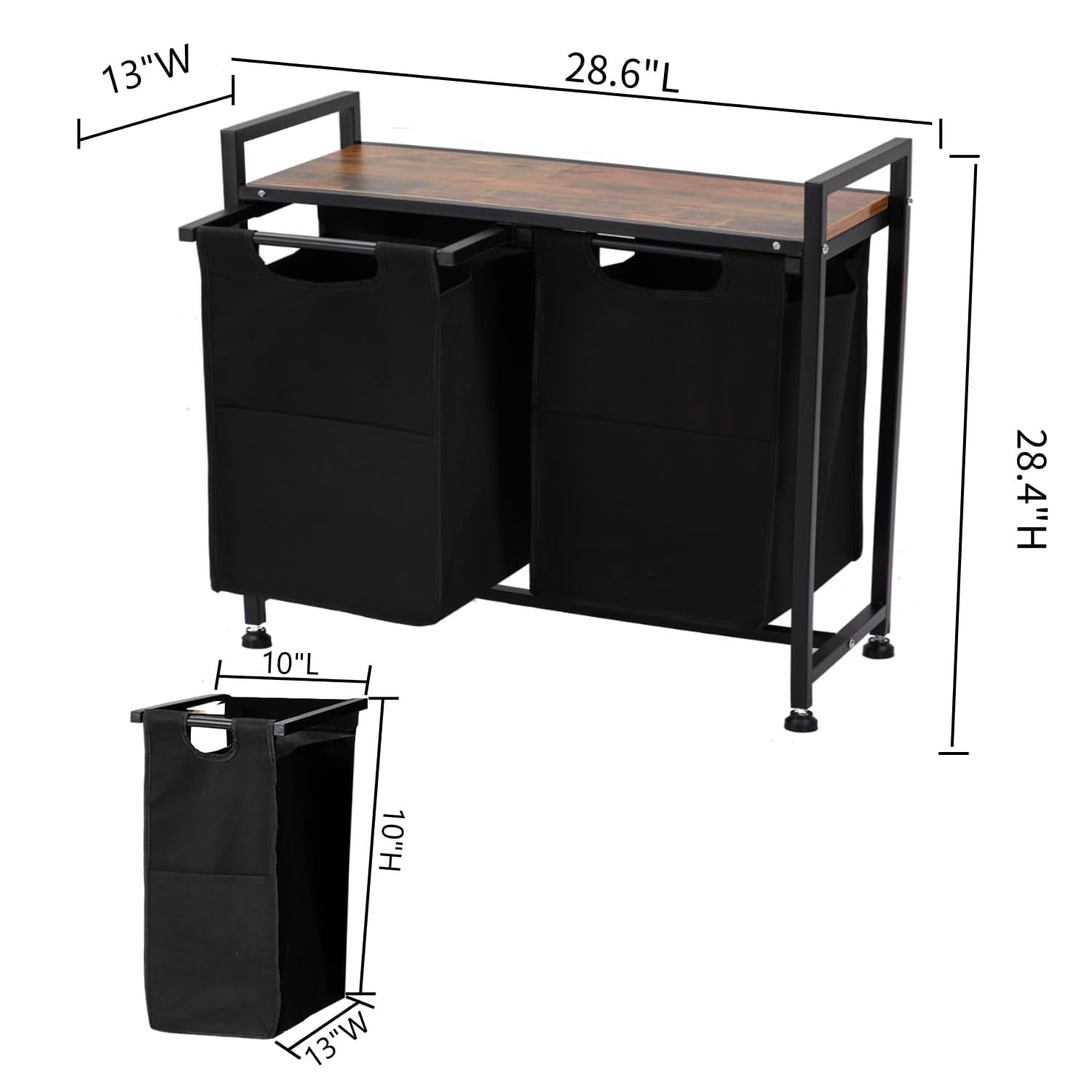 Laundry Hamper 2-Section Organizer with Removable Bag & Shelf