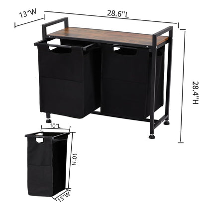 Laundry Hamper 2-Section Organizer with Removable Bag & Shelf