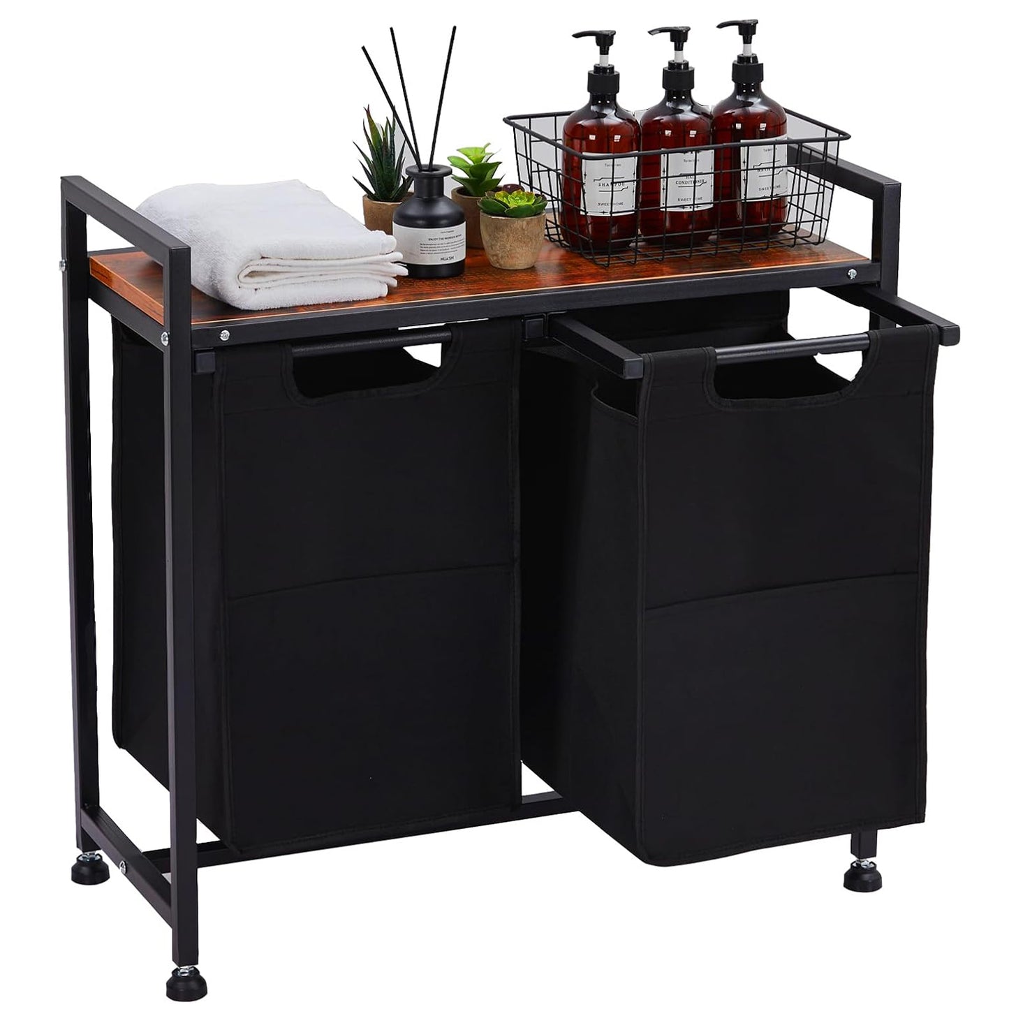 Laundry Hamper 2-Section Organizer with Removable Bag & Shelf