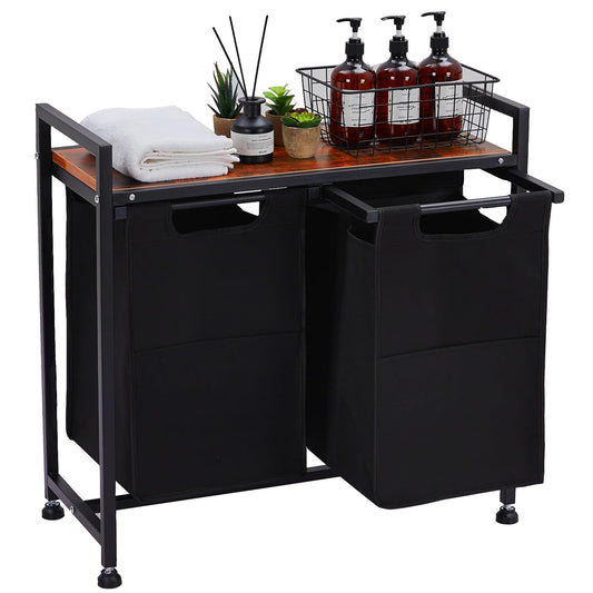 Laundry Hamper 2-Section Organizer with Removable Bag & Shelf